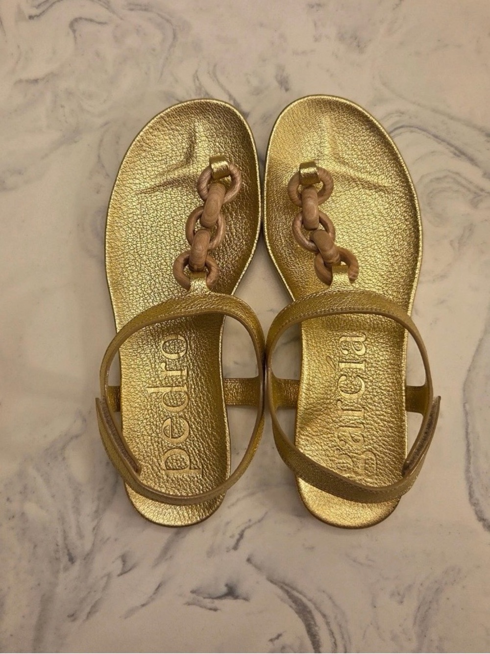 Pedro Garcia Janira  Metallic Gold Chain-Link T-Strap Sandals Size 8.5
